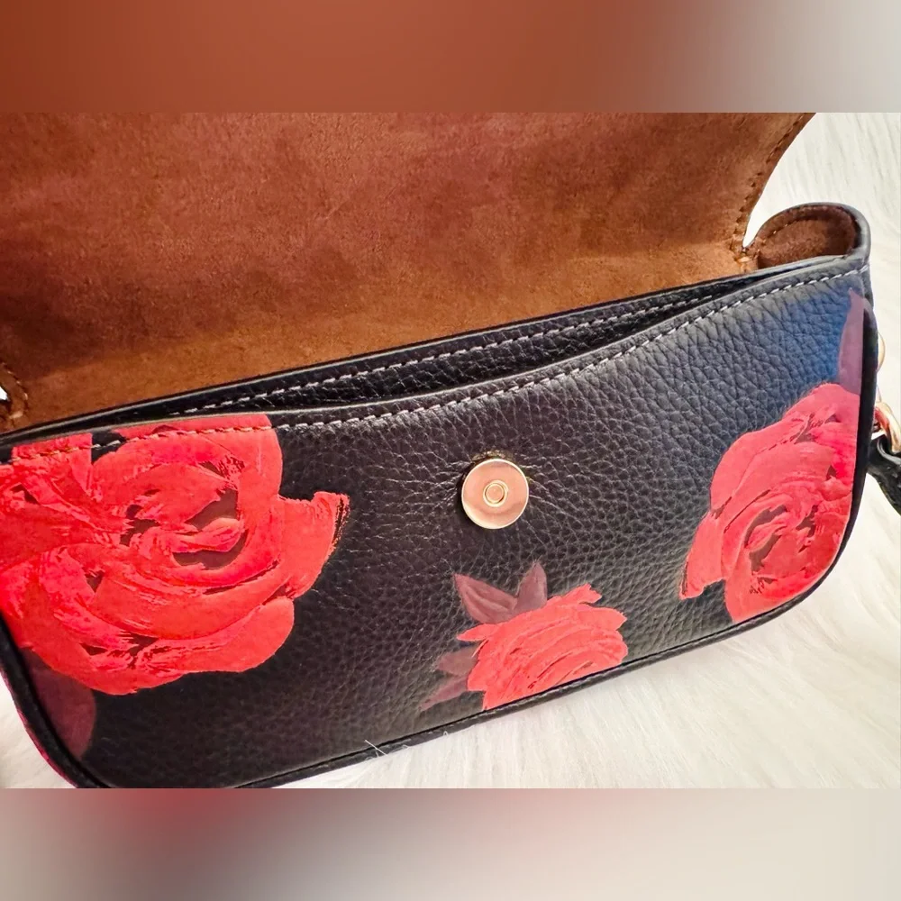 NWT Coach Floral Print Hailey Flap Crossbody Bag CCF74 in Black/Red - Picture 13 of 15
